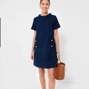 Jackie Tuckernuck Navy Blue Short-Sleeve Navy Knit Dress with Braided Collar